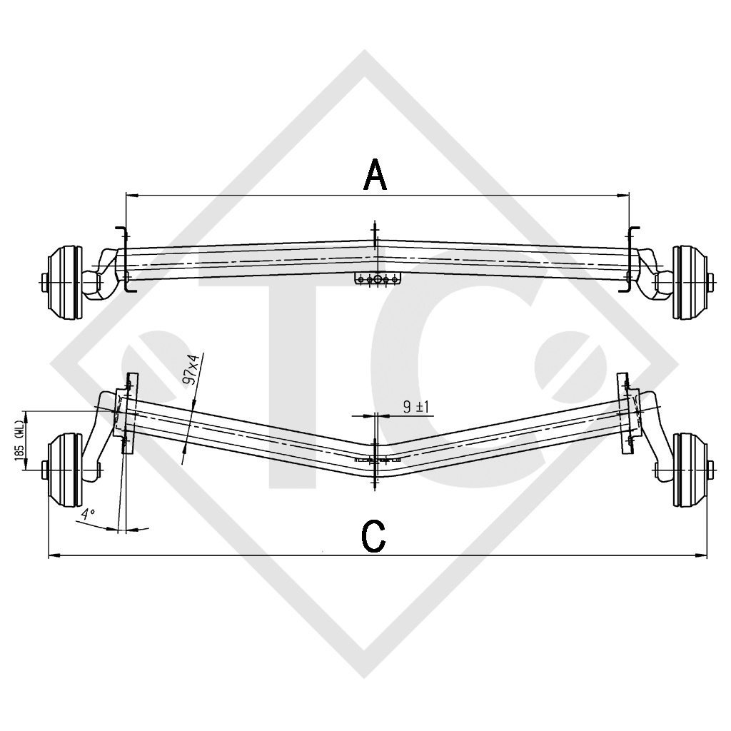 Braked axle 1500kg EURO Plus axle type DELTA SIN 14-1