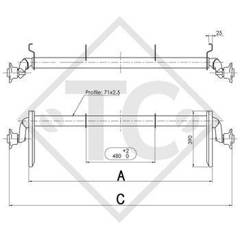 Essieu OPTIMA 750kg non freiné type d'essieu 700-5 avec liaison et brides hautes