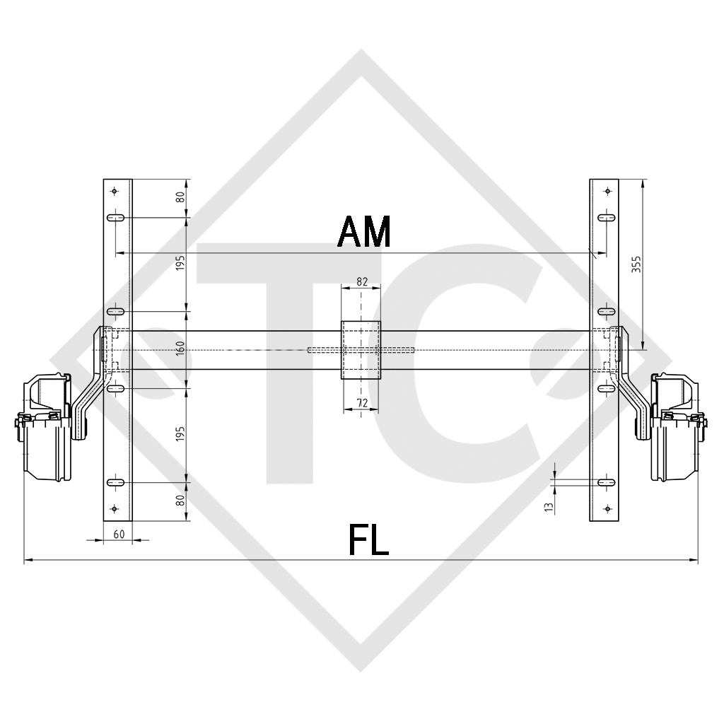 Braked axle SWING 1350kg axle type CB 1355, 46.25.379.593