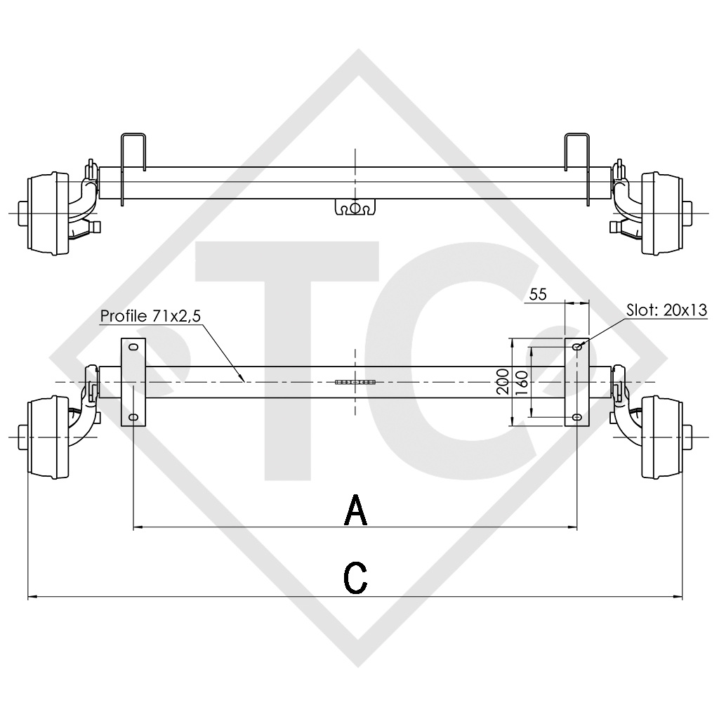Braked axle 750kg BASIC axle type B 700-5