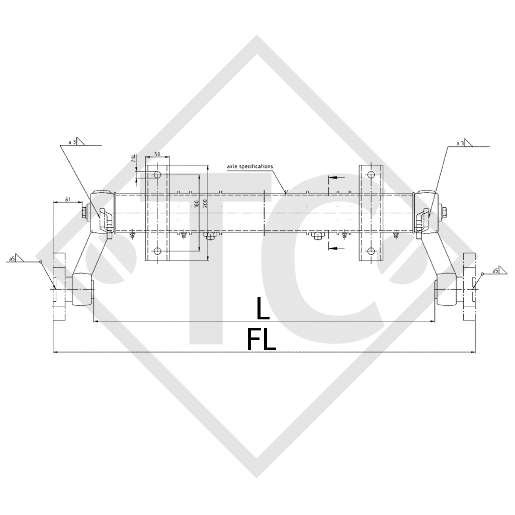 Assale senza freni 1500kg tipo di assale DB 1500, 45.27.000.402