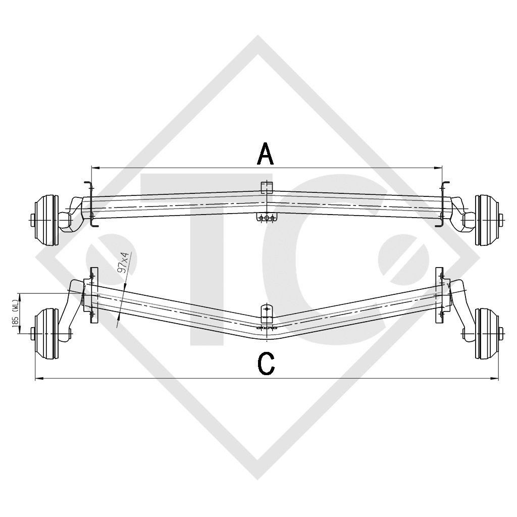 Braked axle 1500kg EURO Plus axle type DELTA SI-N 14-1, KIP