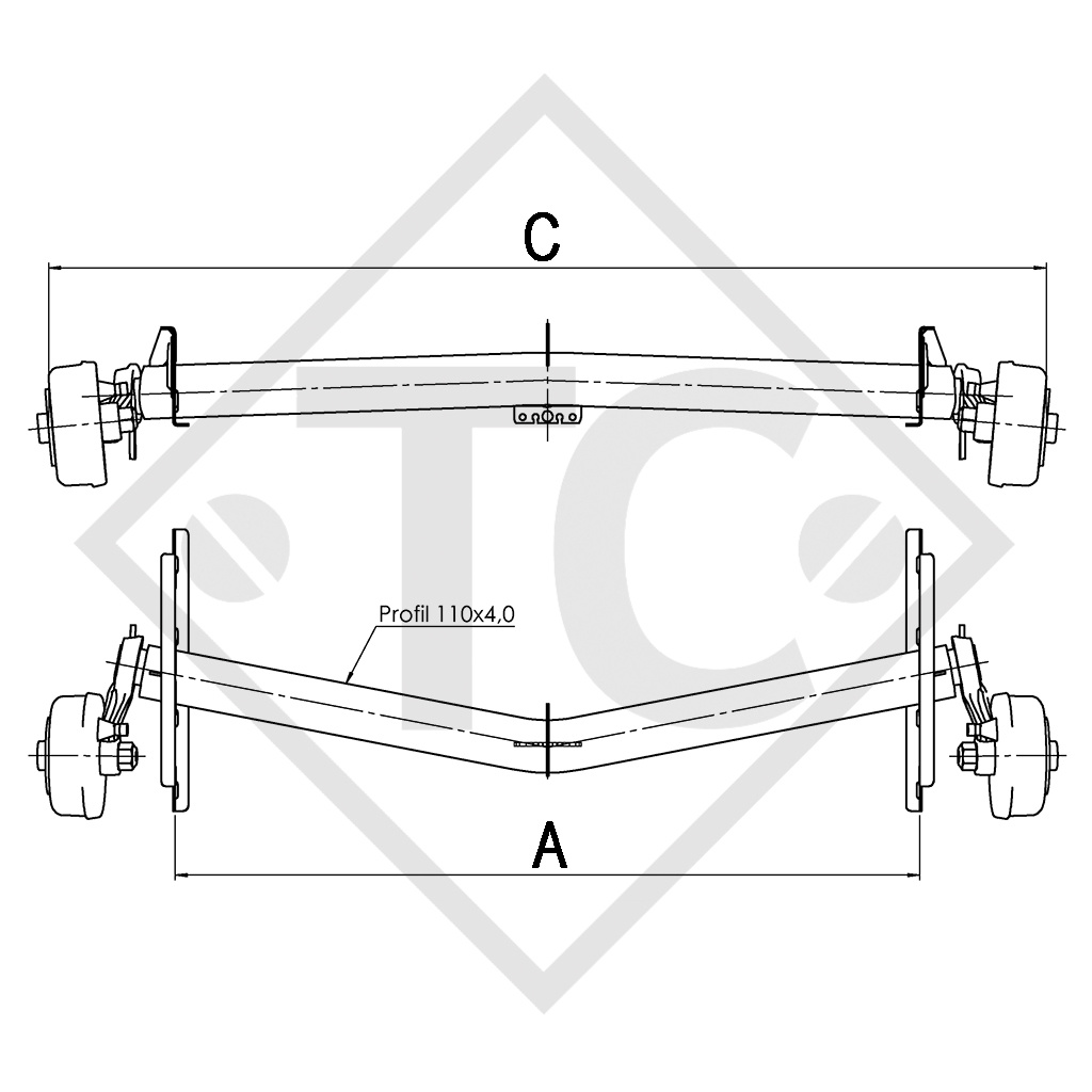 Achse gebremst 2000kg EURO1 Achstyp DELTA SI-18-3 mit AAA (Automatische Nachstellung der Bremsbeläge) KNAUS Tabbert
