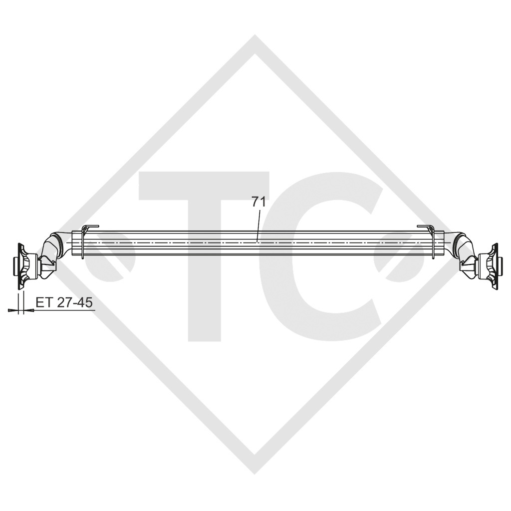 Unbraked axle 750kg BASIC axle type 700-5 - Unit price for 10 pieces