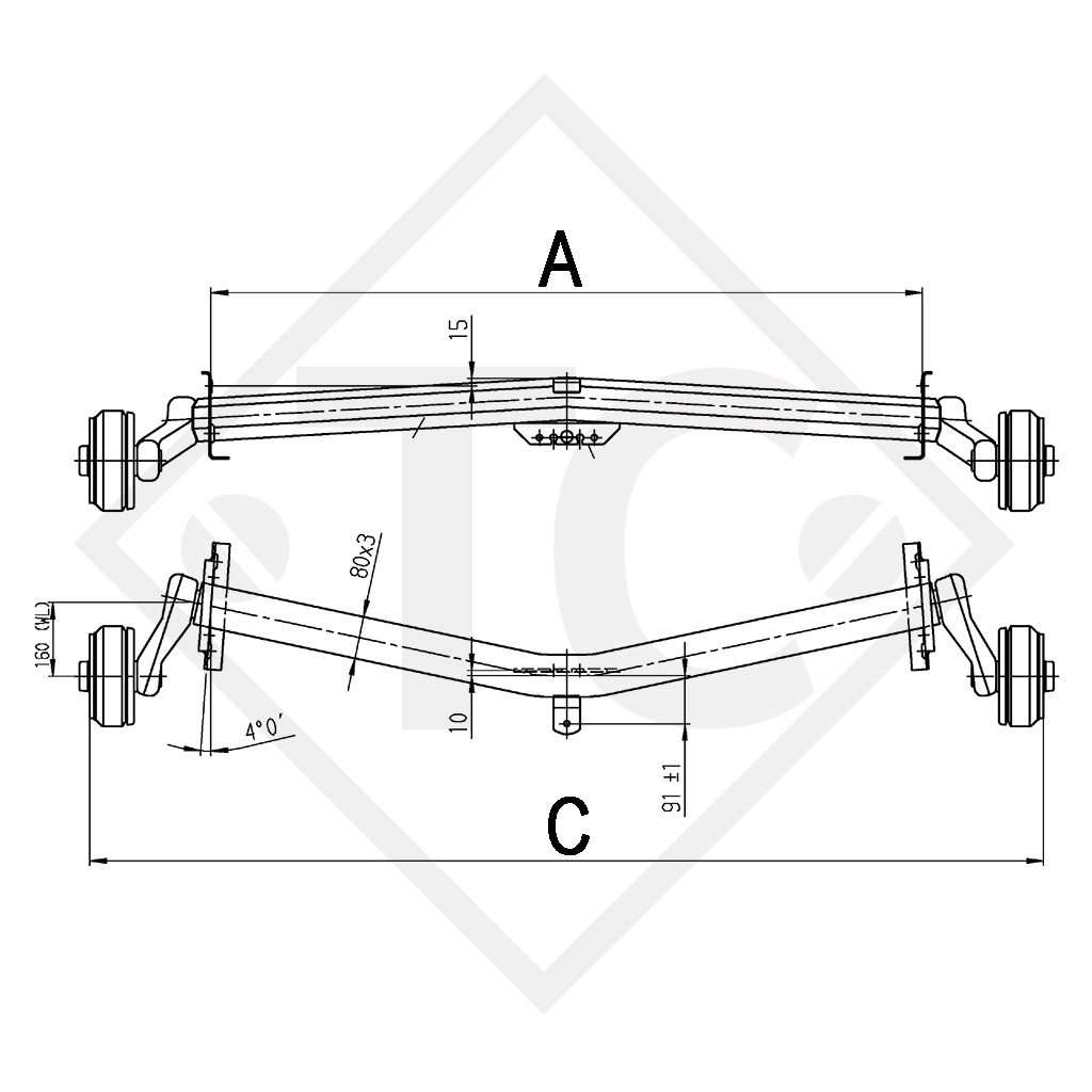 Essieu EURO1 850kg freiné type d'essieu DELTA SI-850-4, Dethleffs Nomad 350 HK