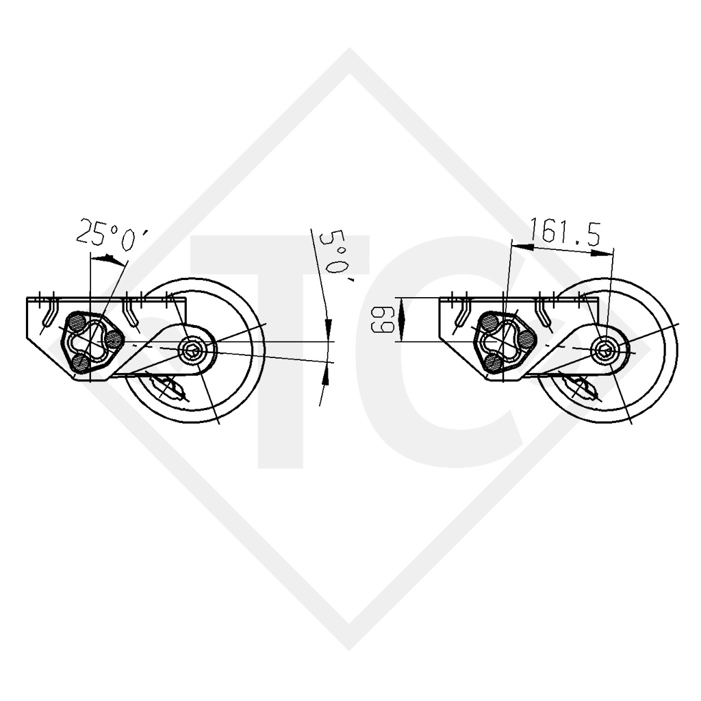 Essieu 1300kg EURO Compact freiné type d'essieu B 1200-5, Humbaur