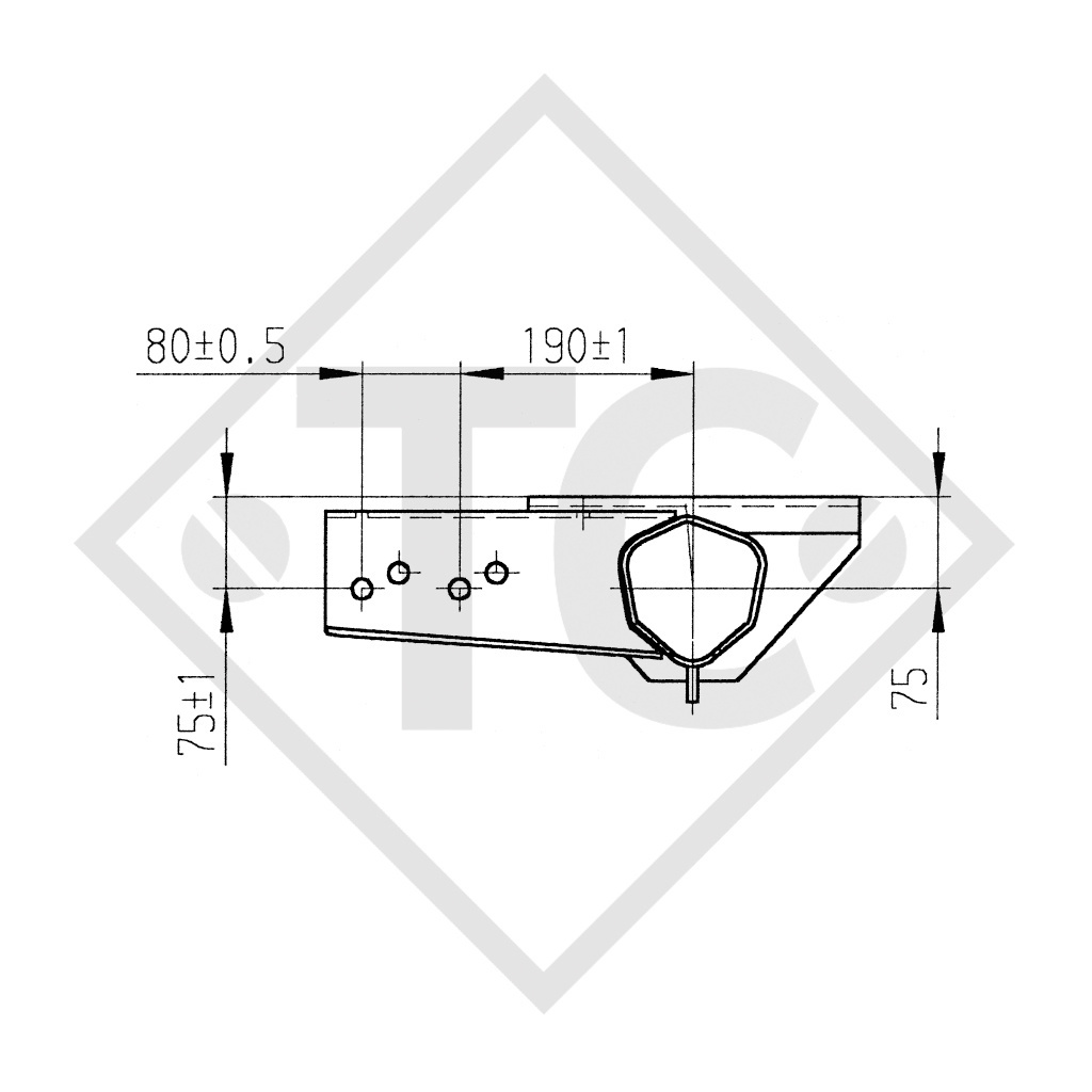 Essieu avant tandem PLUS 2500kg freiné type d'essieu B 2500-8 avec liaison 130mm - Prix unitaire pour 10 pièces