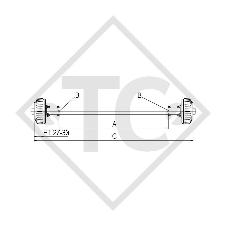 Tandem Hinterachse starr gebremst 1800kg PLUS Achstyp BS 1800 - Einzelpreis bei 10 Stück