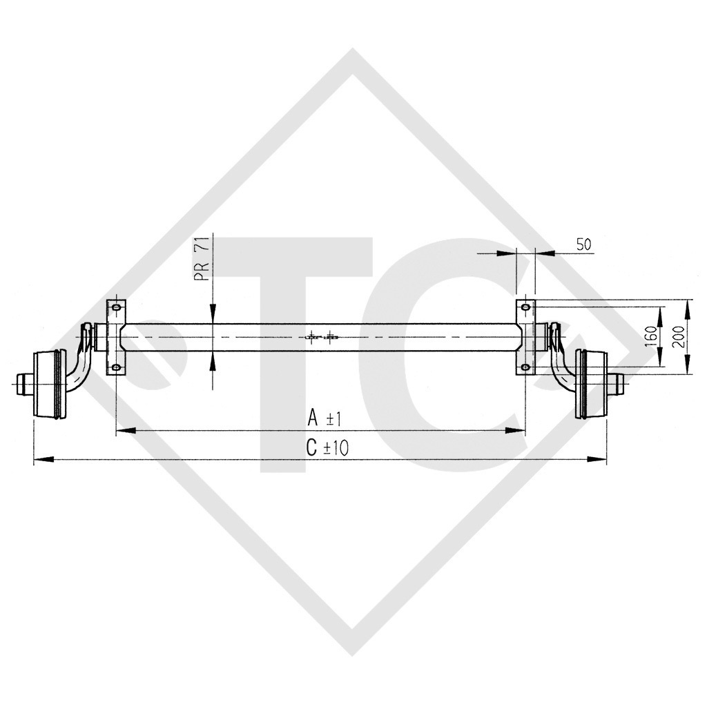 Braked axle 750kg BASIC axle type B 700-5