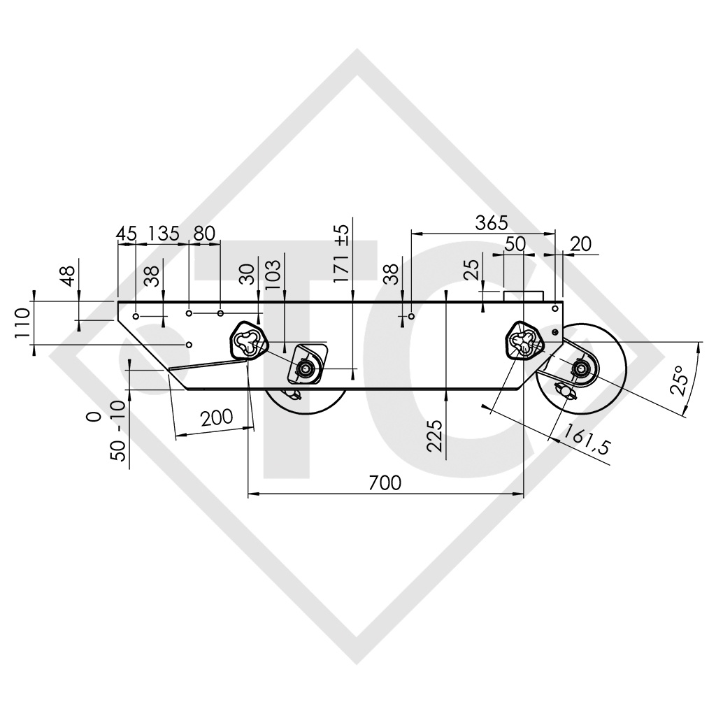 Achse Tandemaggregat gebremst 3000kg EURO COMPACT Achstyp 2xB 1600-3 Brenderup U110