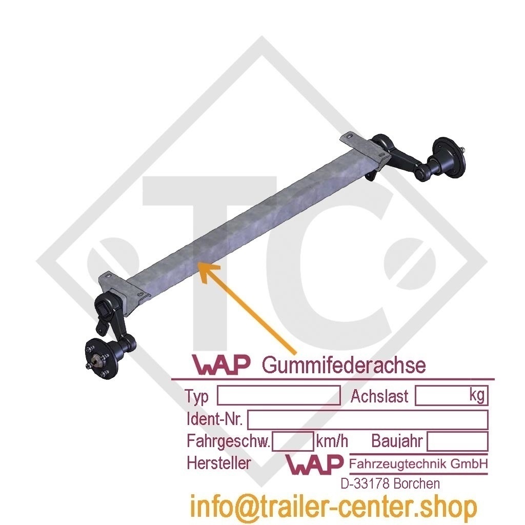 Unbraked axle 850kg axle type WAG 085 L