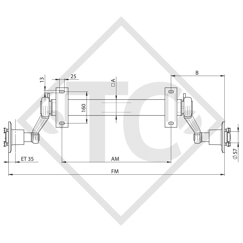 Essieu 850kg non freiné type d'essieu WAG 085 L