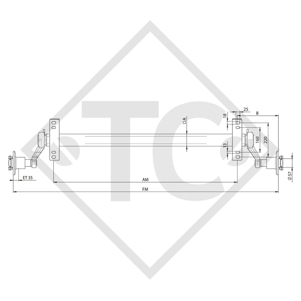 Unbraked axle 1800kg axle type WAG 180 L