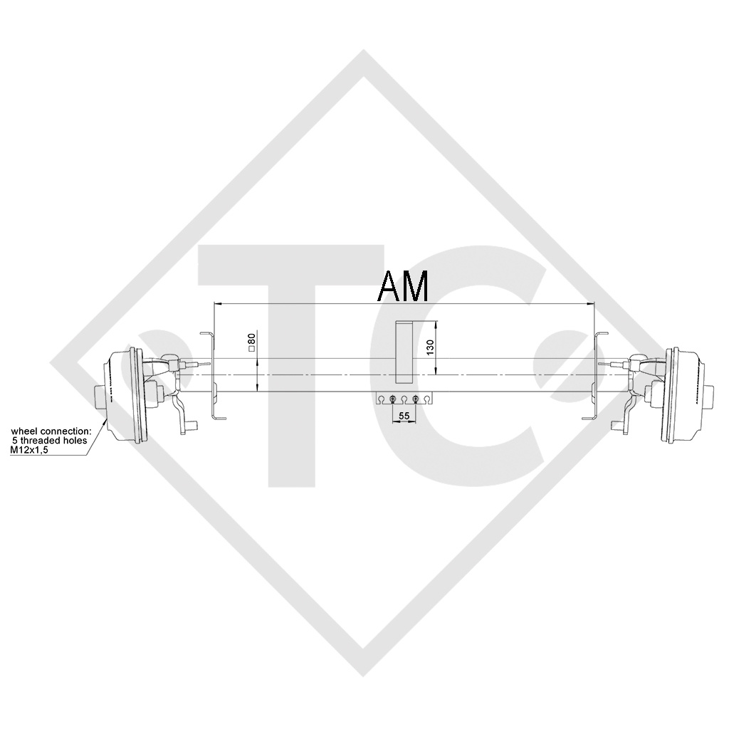 Braked axle SWING V-TEC 1500kg axle type SCB 1505, 46.27.379.925, 4013641