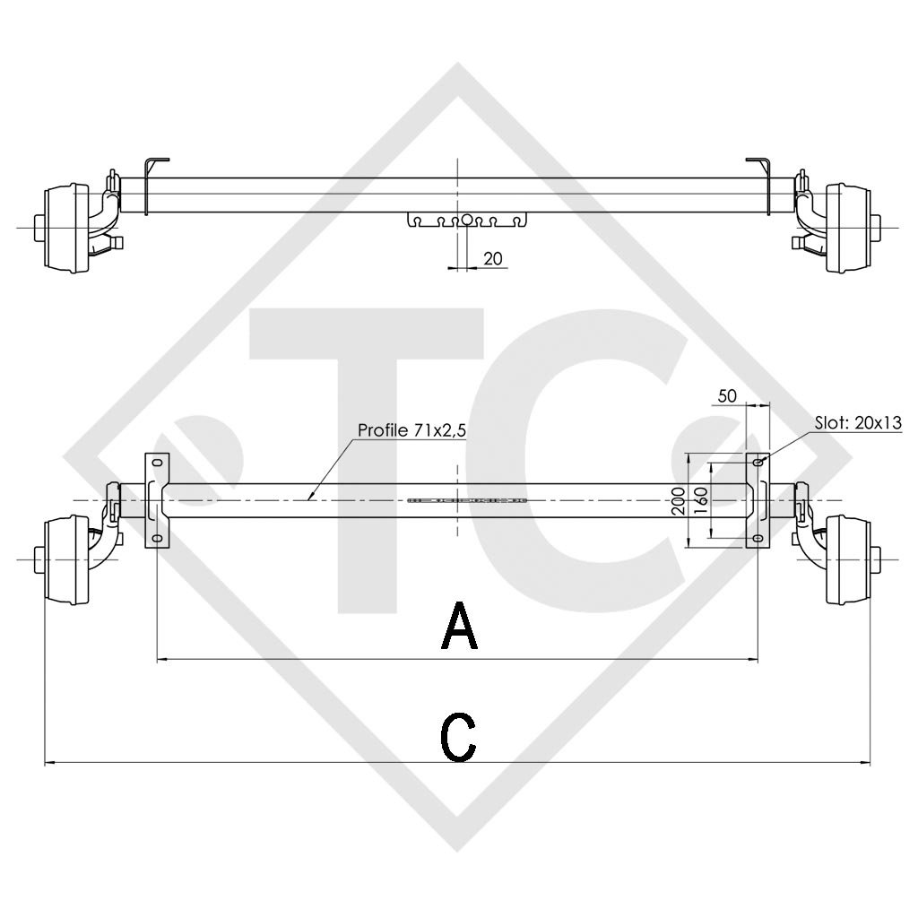 Assale frenato 750kg BASIC tipo di assale B 700-6