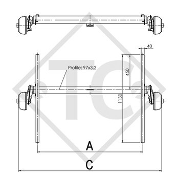 Eje con freno 1350kg BASIC tipo de eje B 1200-6