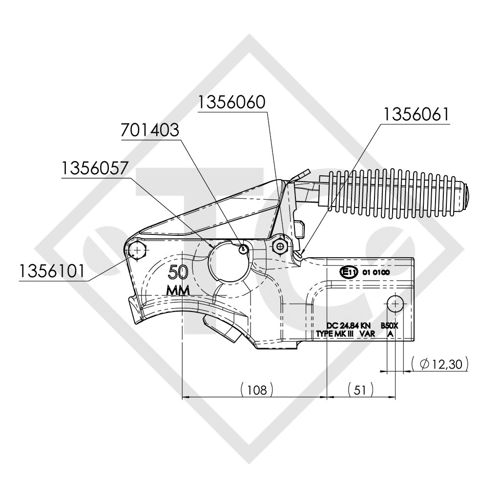 TETE D'ATTELAGE ALBE DIAM 65 3500kg D-120.000.036B : Remorque