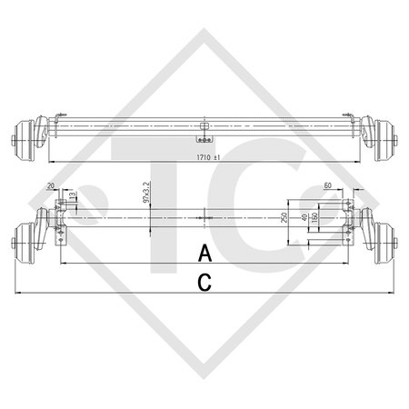 Achse gebremst 1300kg EURO-Compact Achstyp B 1200-5