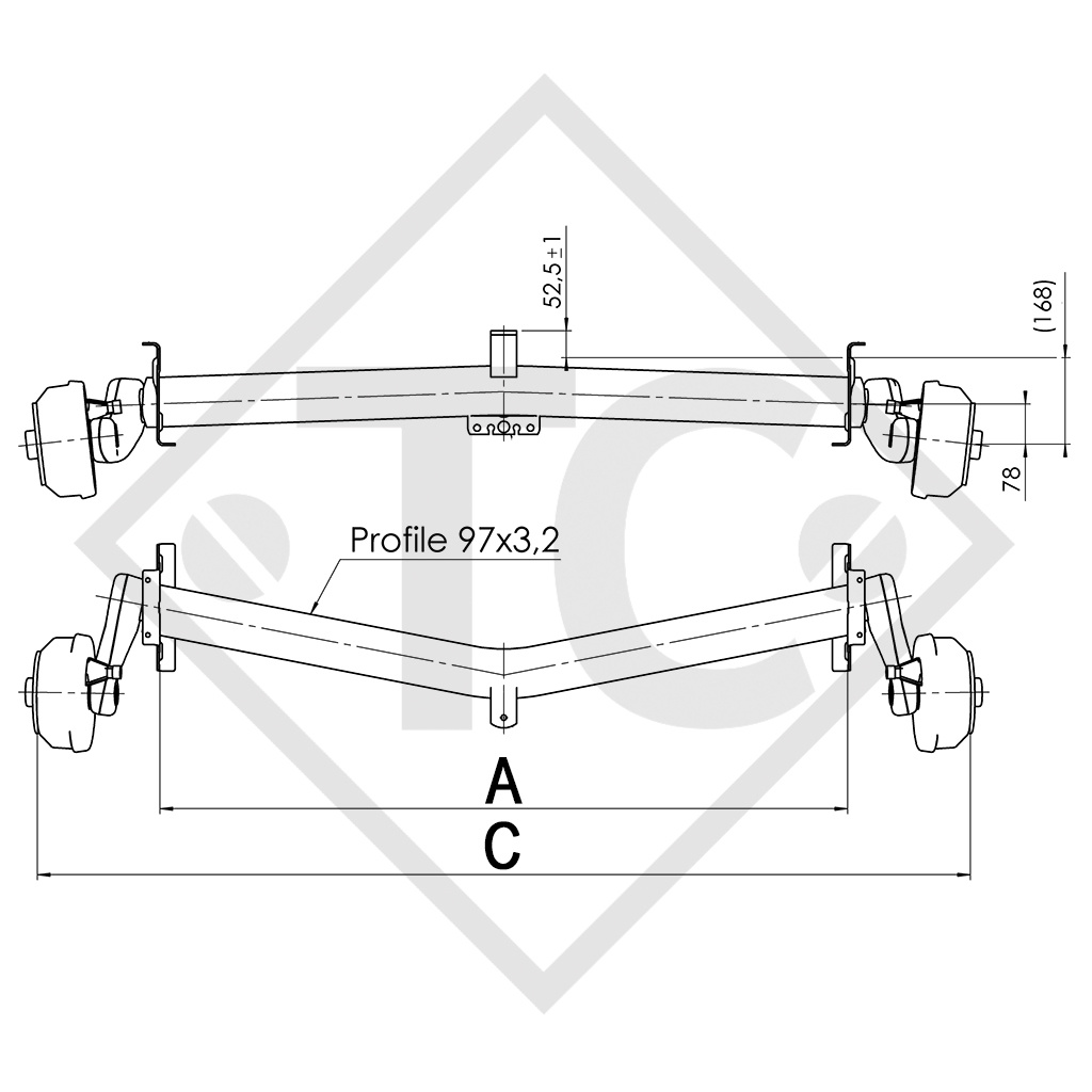 Braked axle 1300kg  EURO1 axle type Delta SIN 12