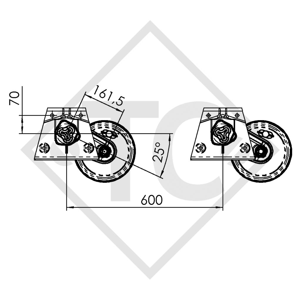 Achse Tandemaggregat gebremst 3000kg EURO Compact Achstyp 2x B 1600-3