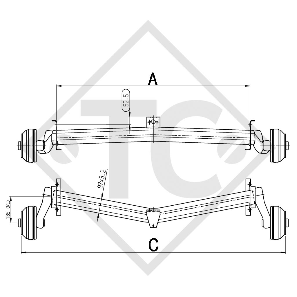 Essieu EURO Plus 1300kg freiné type d'essieu DELTA SI-N 12, DETHLEFFS New Line NL 465 T