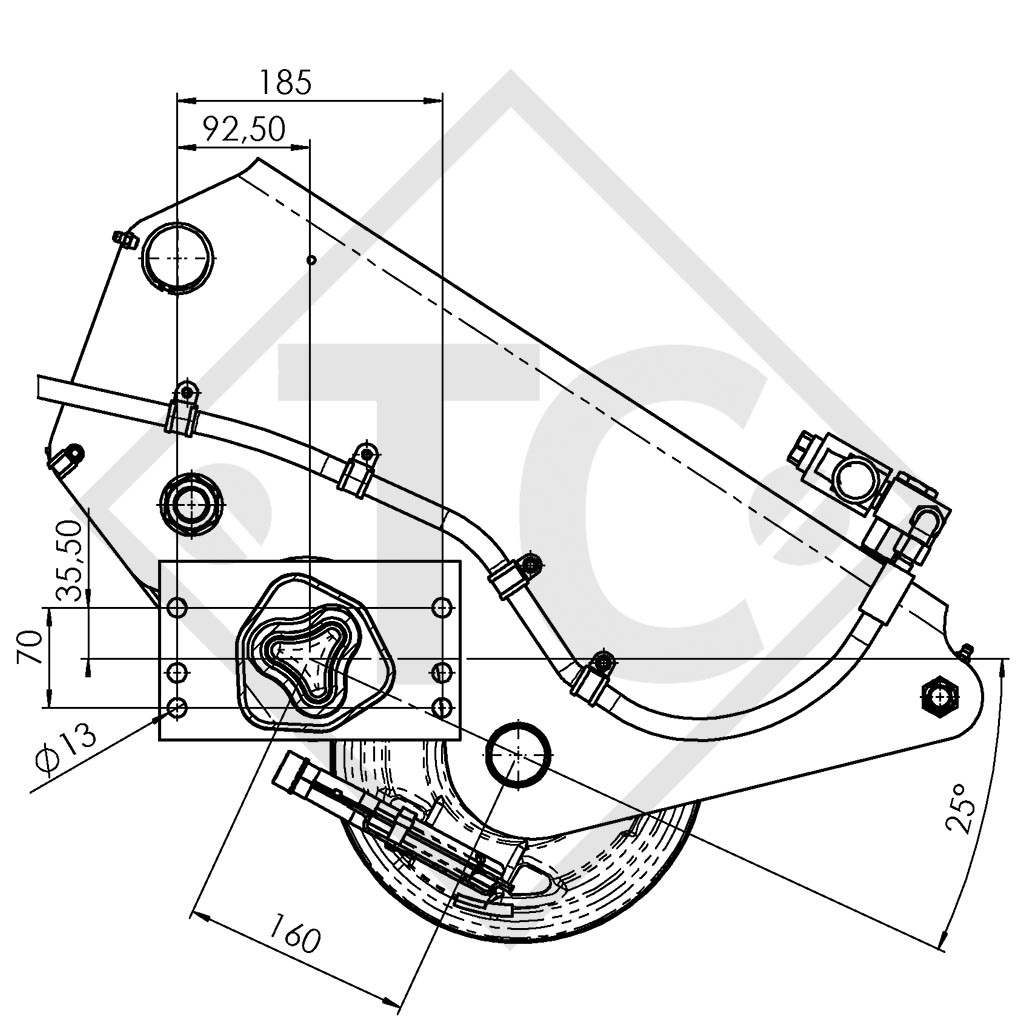 Semi eje abatibles hasta 270mm, tipo de eje ASB1800, eje sencillo 1800kg, tándem 3500kg