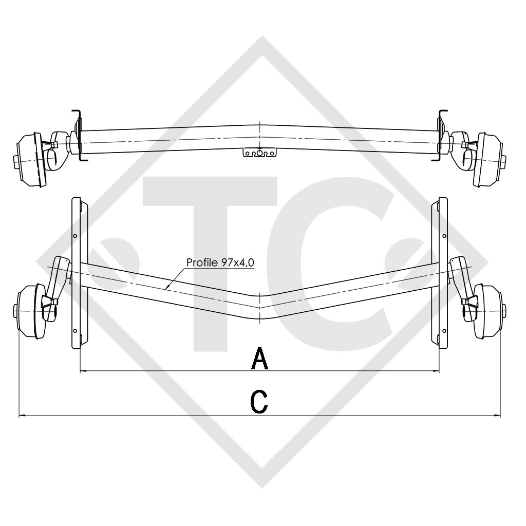 Essieu EURO1 - 1500kg freiné type d'essieu DELTA SI-N 14-1  1525949