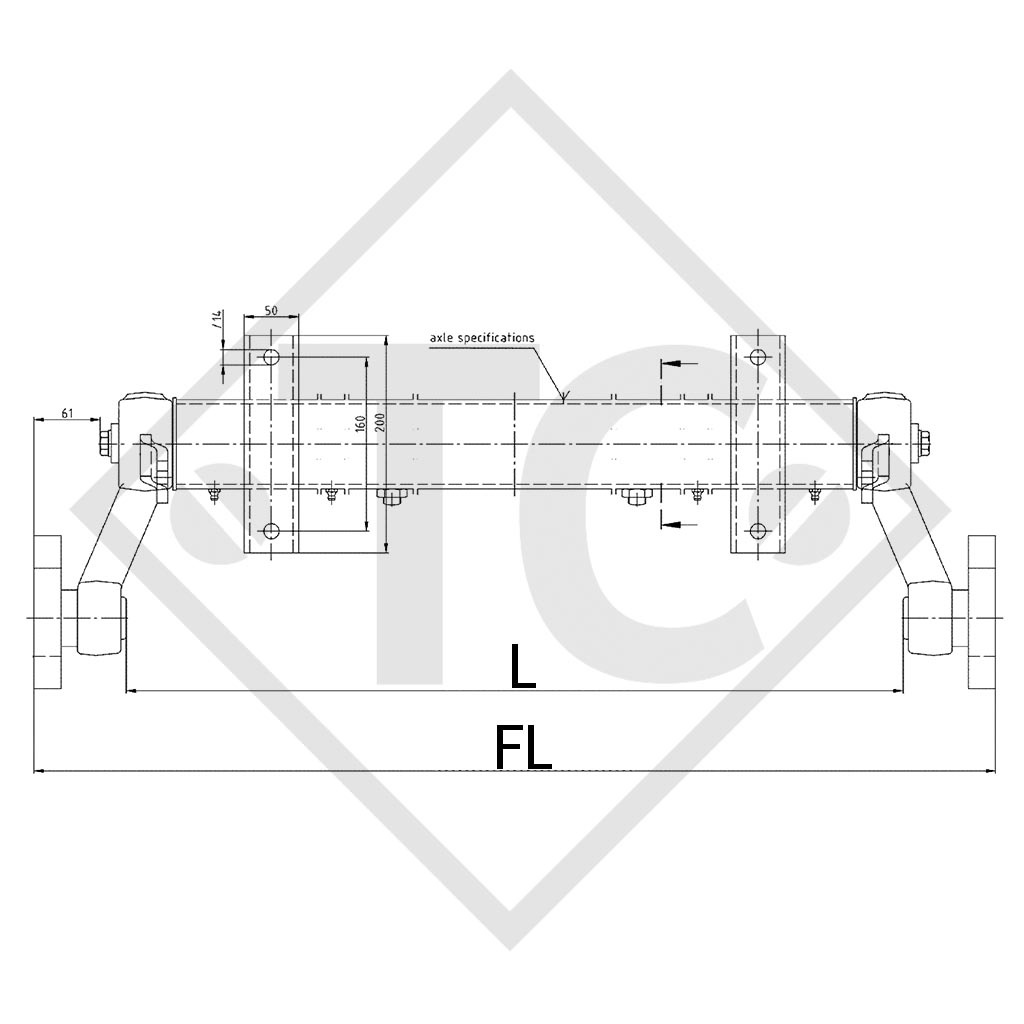 Drehstabfederachse ohne Bremse 1500kg Achstyp DB 1500, 45.27.000.401