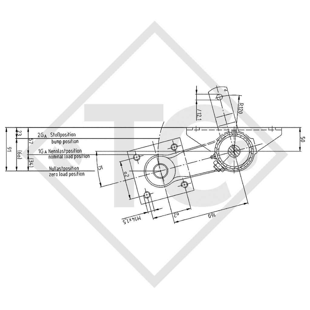 Essieu sans freins 1500kg freiné type d'essieu DB 1500, 45.27.000.401