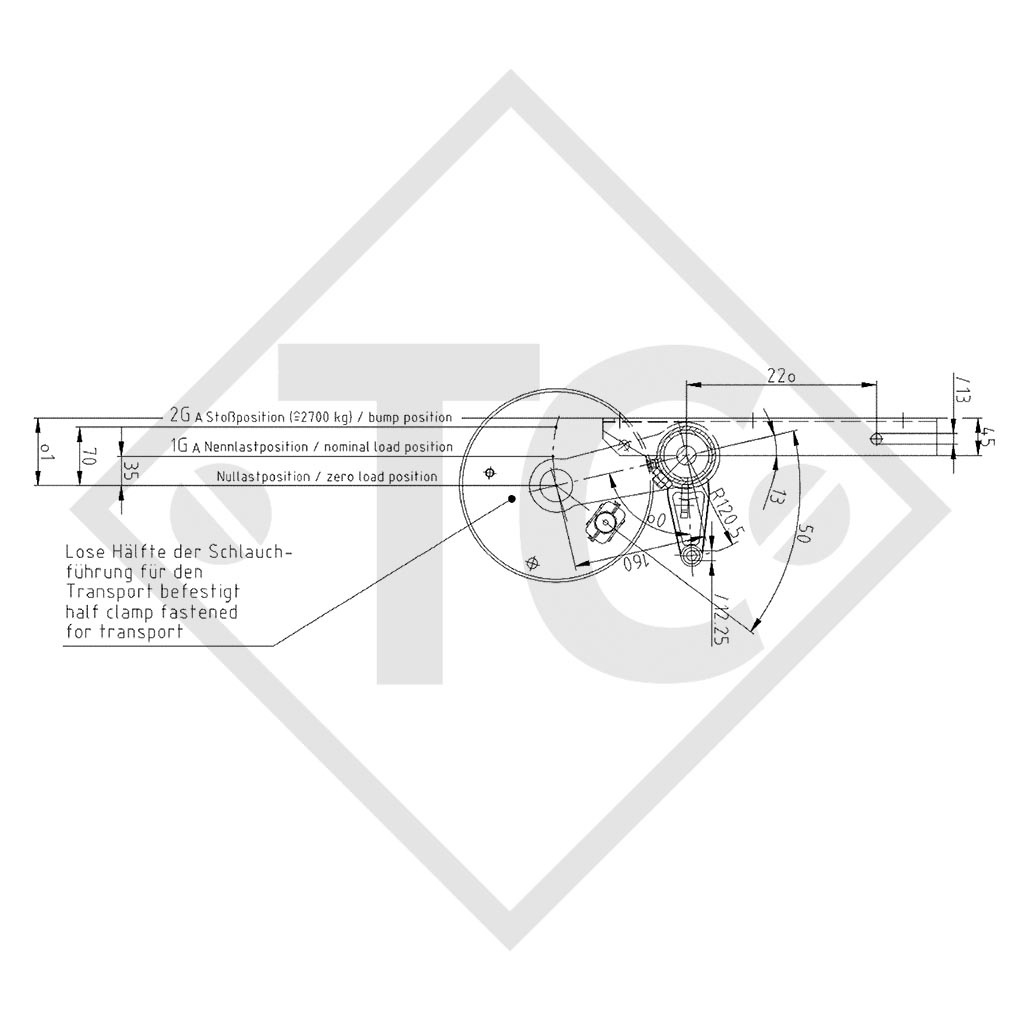 Braked axle 1350kg RONDO axle type DB 1355, 45.25.362.039