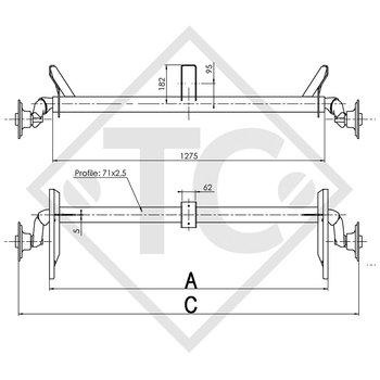 Assale sfrenato 750kg PLUS OPTIMA tipo di assale 700-5 con supporto alta, Humbaur