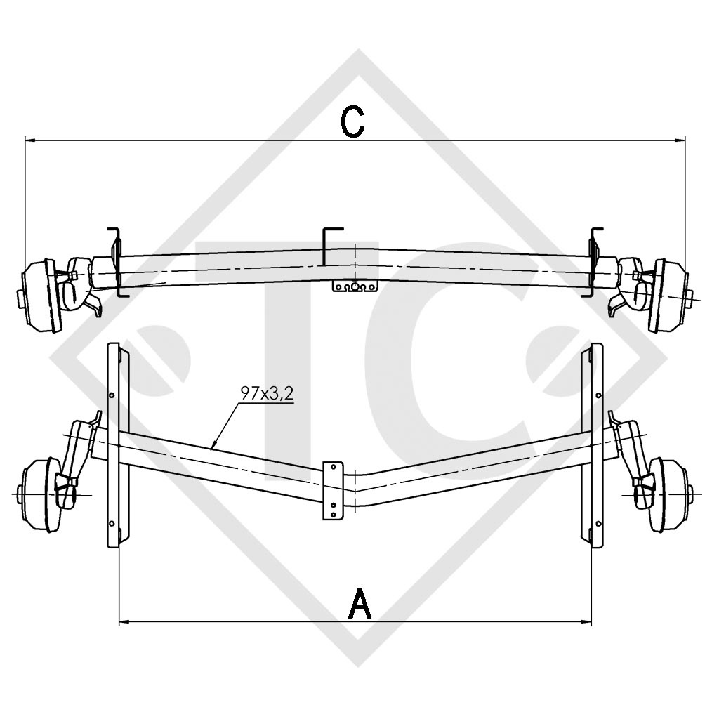 Achse gebremst 1500kg EURO1 Achstyp DELTA SIN 14-1