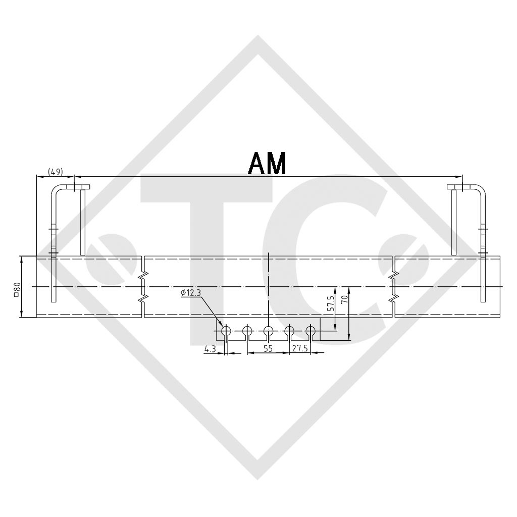 Achse gebremst SWING 1350kg Achstyp CB 1355, 46.25.379.622 - NACHBAU, DA ORIGINAL NICHT MEHR LIEFERBAR!
