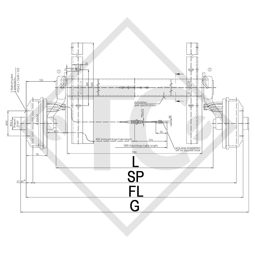 Eje con freno SWING 1350kg tipo de eje CB 1355, 46.25.379.622