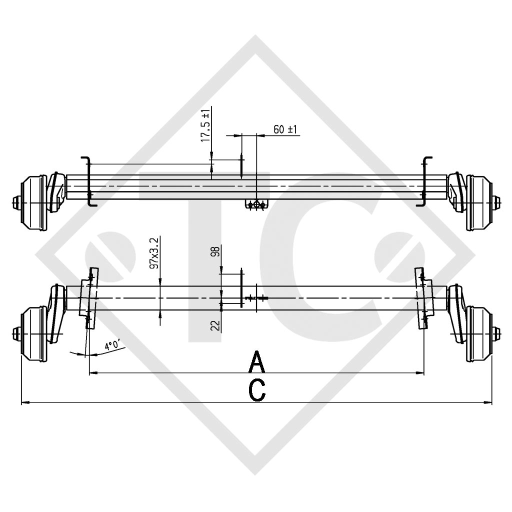 Assale frenato 1300kg EURO Plus tipo di assale B 1200-5, Bürstner