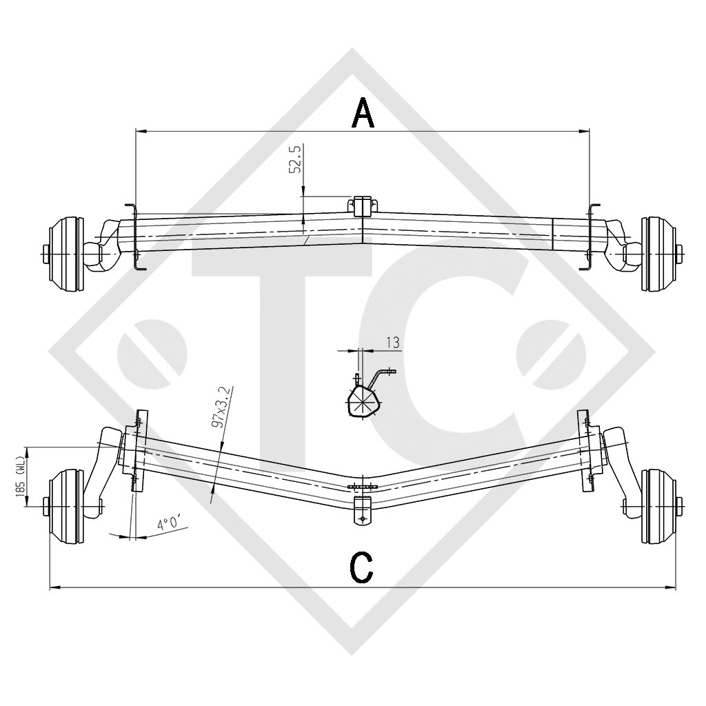 Braked axle 1000kg EURO PLUS axle type DELTA SI-N 10, DETHLEFFS