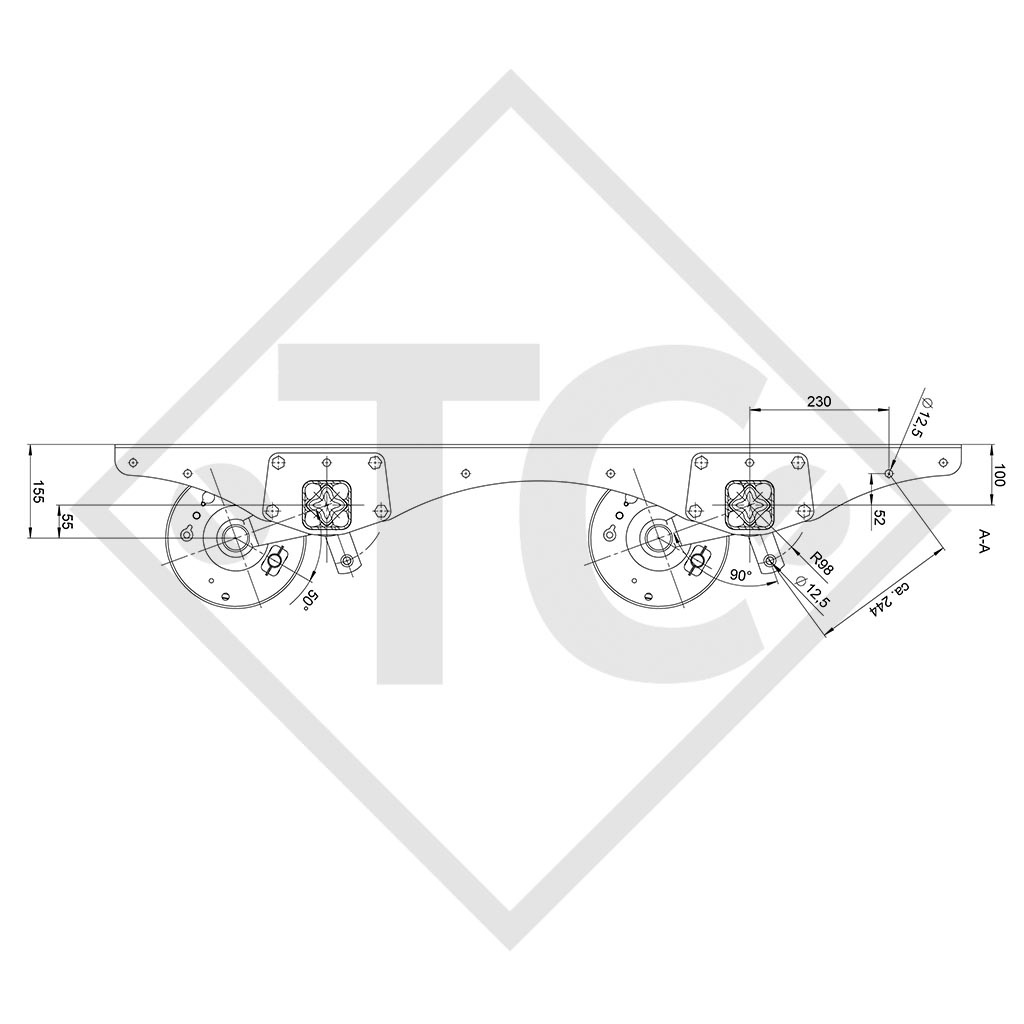 Essieu tandem SWING 2700kg freiné type d'essieu CB 2/1355, 4014505