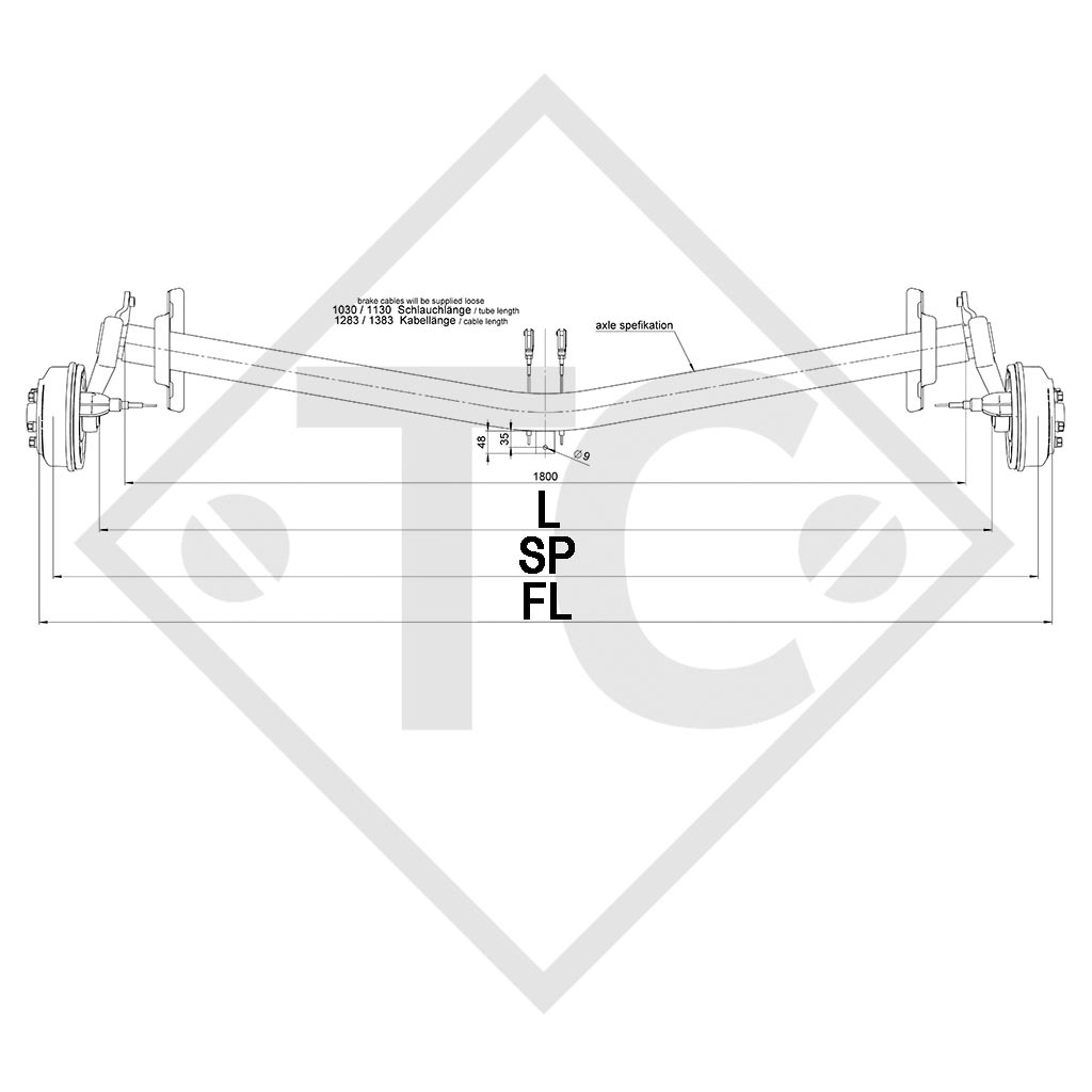 Eje con freno SWING V-TEC 1050kg tipo de eje SCB 1055, 46.21.379.912