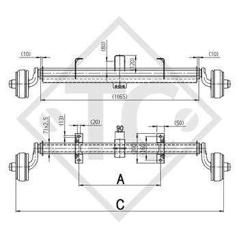 Essieu 750kg freiné type d'essieu B 700-5 avec liaison 90mm