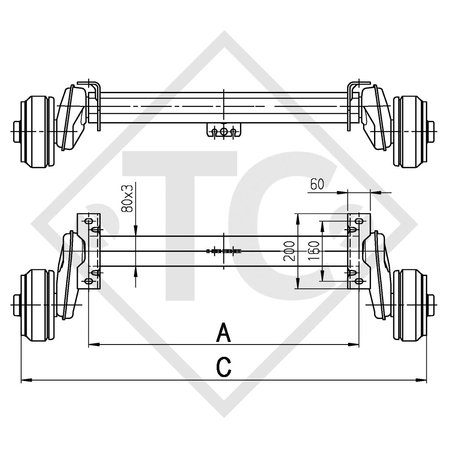 Essieu EURO COMPACT 1000kg freiné type d'essieu B 850-10 - Lambert - GAMO