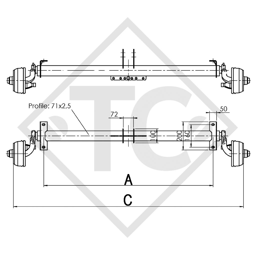 Braked axle 750kg axle type B 700-5