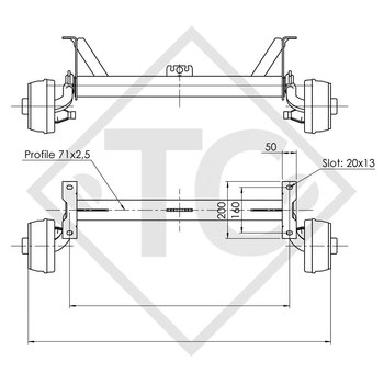 Essieu 450kg freiné type d'essieu B 700-02