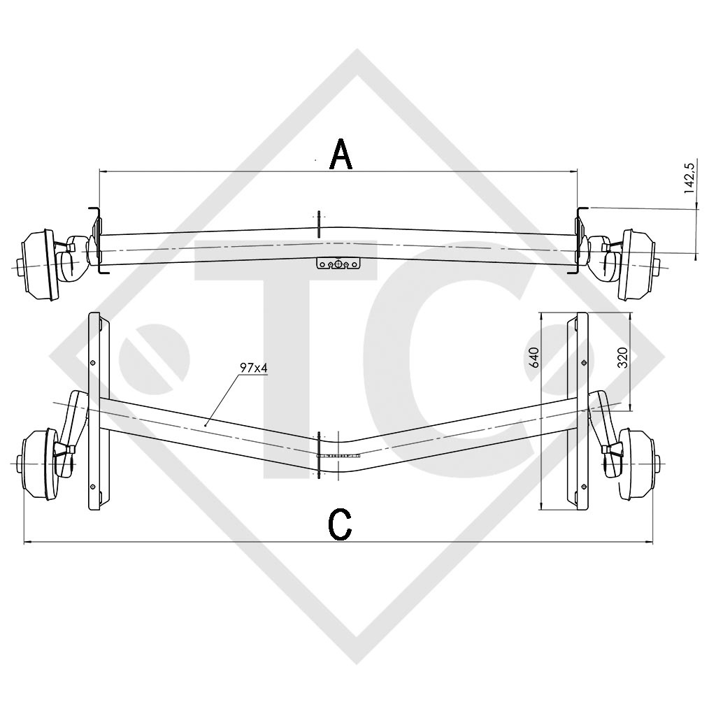 Achse gebremst 1500kg EURO1 Achstyp DELTA SI-N 14-1, BÜRSTNER