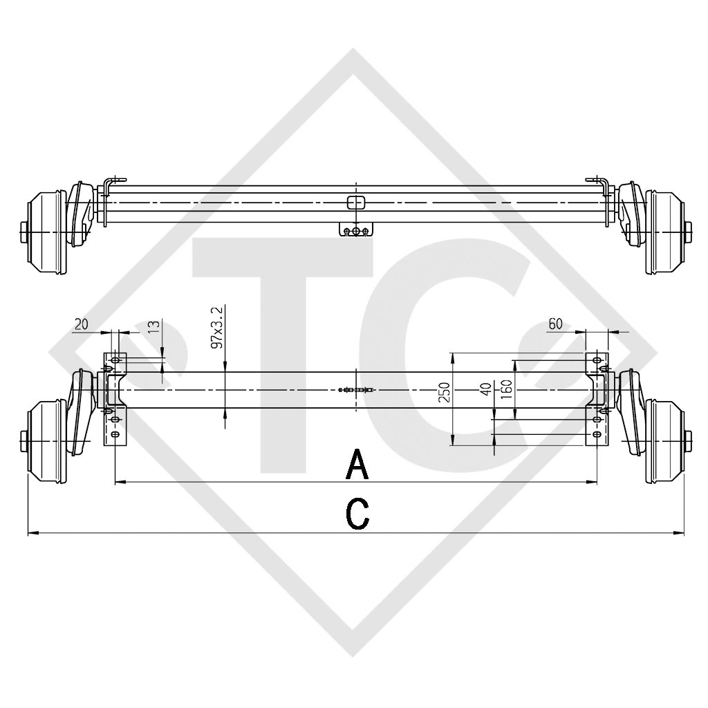 Achse gebremst  1300kg EURO-Compact Achstyp B 1200-5