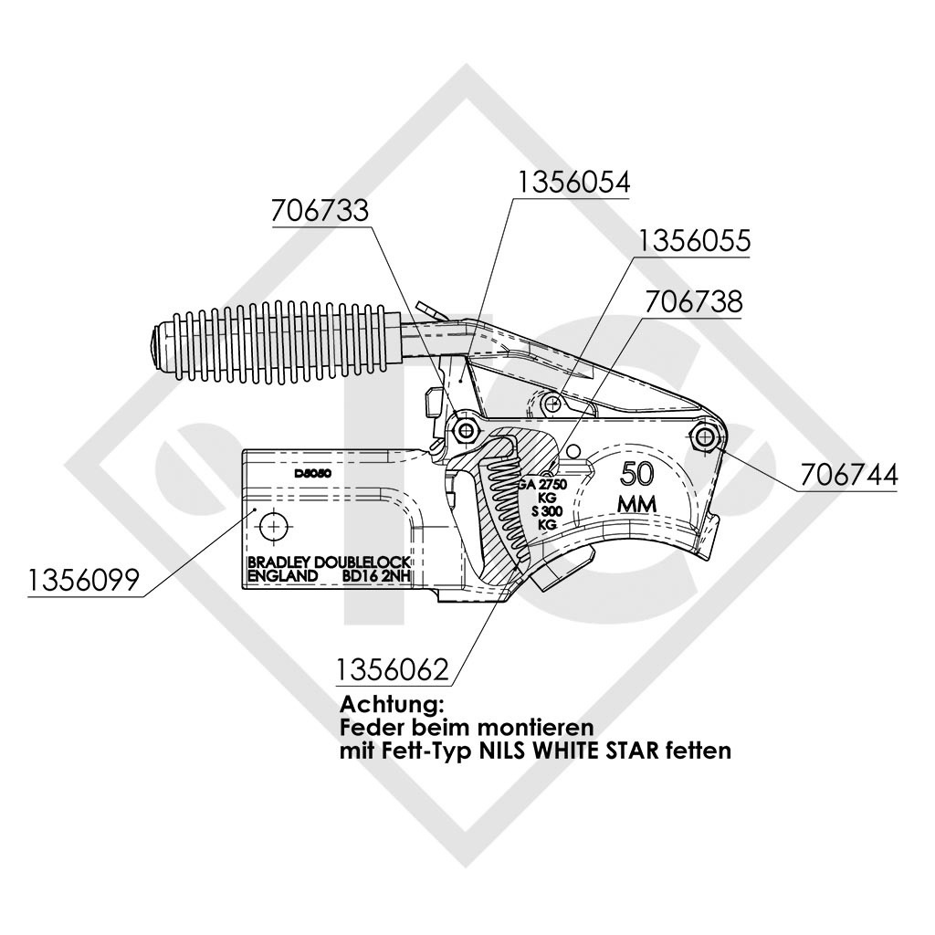 Cabezal MKIII VARA con cerradura integrada para remolques con freno