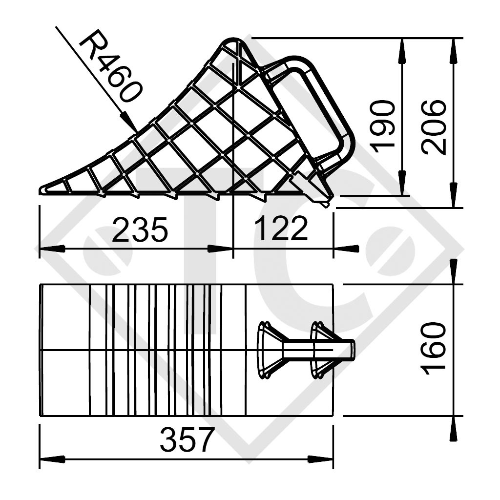 Wheel chock UK 46 K handle outside