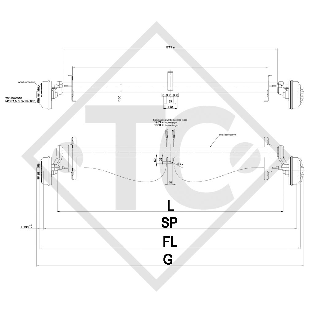 Eje con freno SWING 1500kg tipo de eje CB 1505, 46.27.379.433