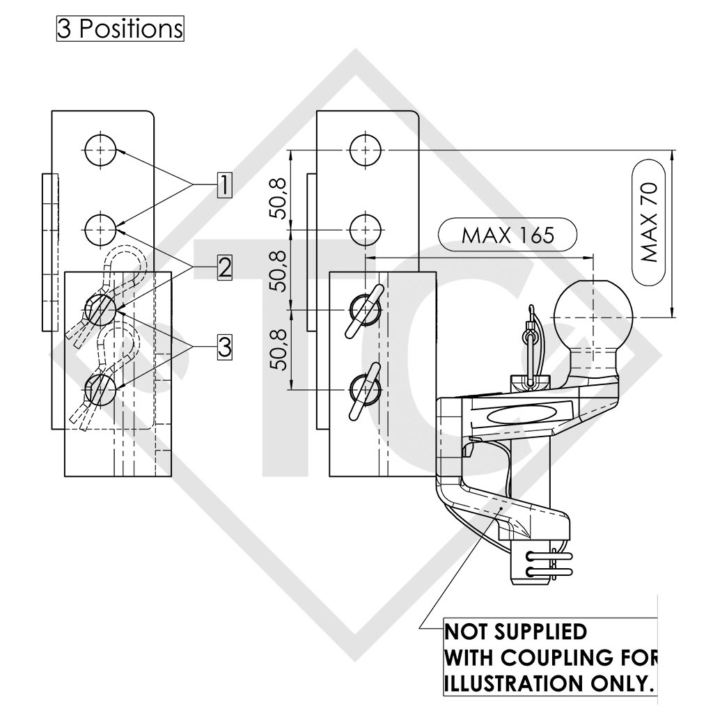 Höhenverstellbare Halterung 100mm (2 Bolzen)