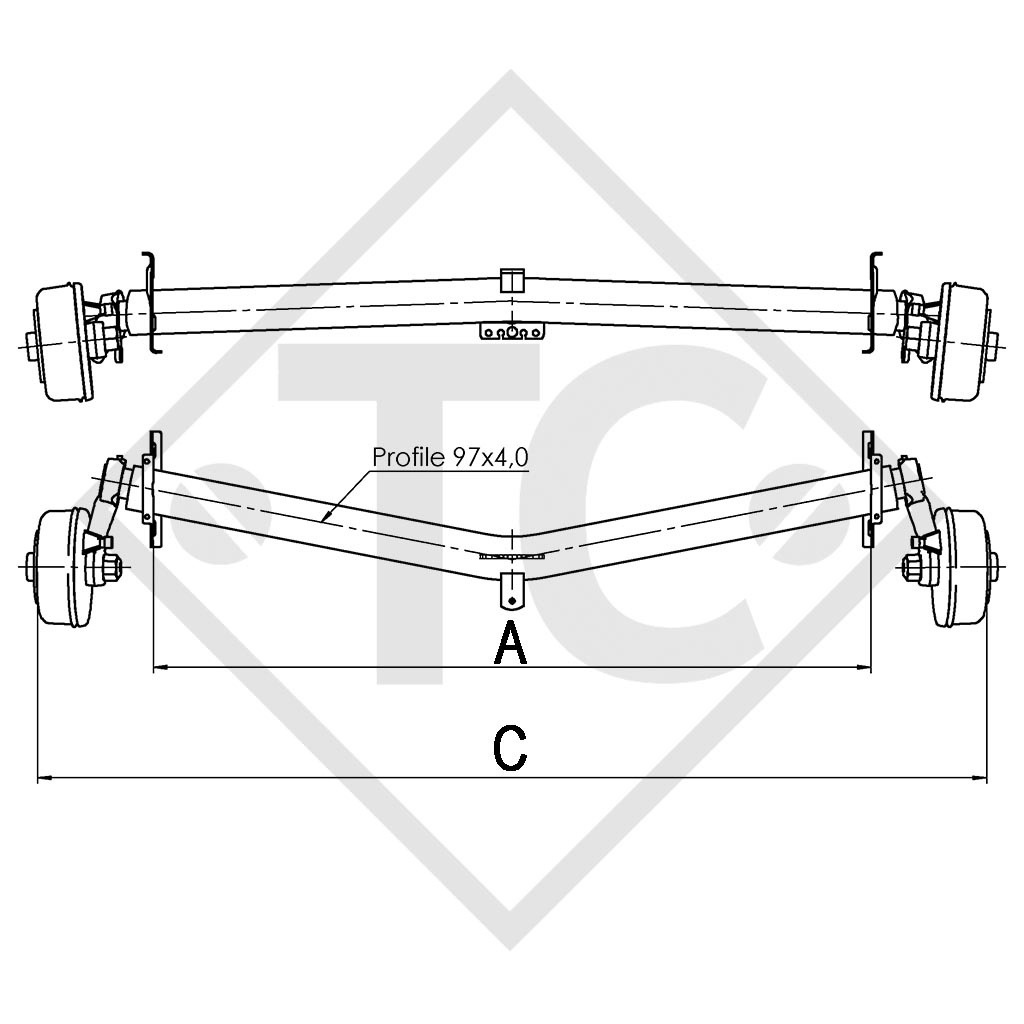 Braked axle 1700kg EURO Plus axle type DELTA SIN 14-3 TABBERT TW26