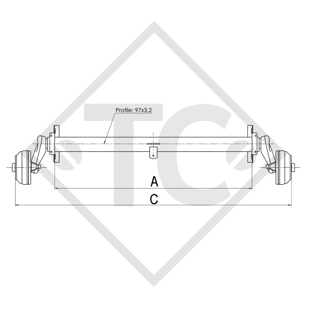 Essieu EURO1 1300kg freiné type d'essieu B 1200-5